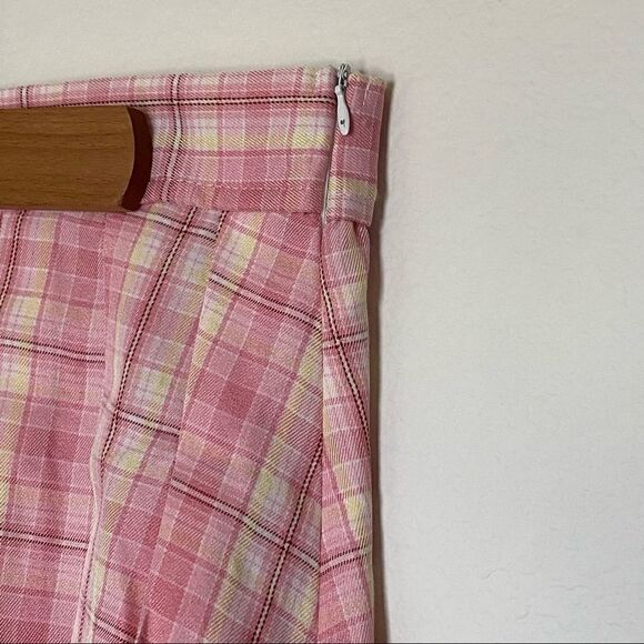 SHEIN Plaid Skirt Pleated Mini Pink Yellow Medium Party Club - Picture 6 of 10